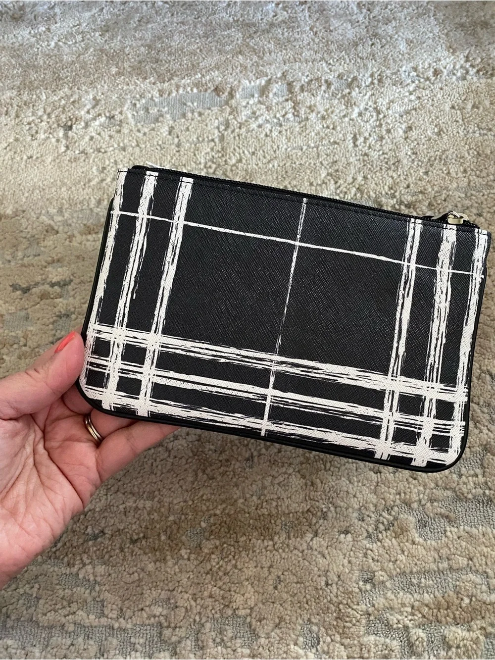 Ralph Lauren Swanfield Large Wristlet Clutch Black & White Plaid Checked Wallet